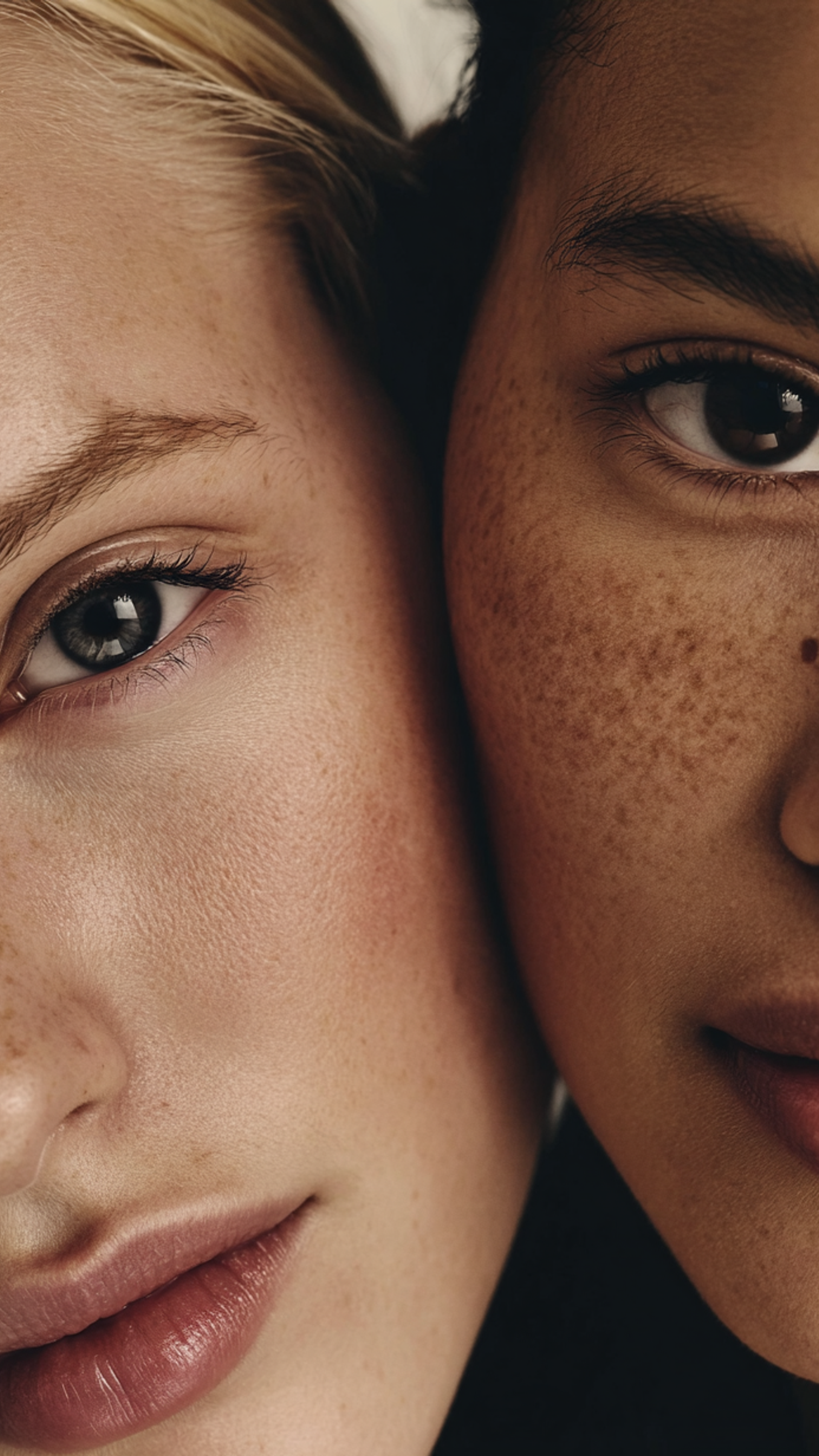 Close-up portrait of two women with different skin tones showcasing natural beauty for Typology skincare